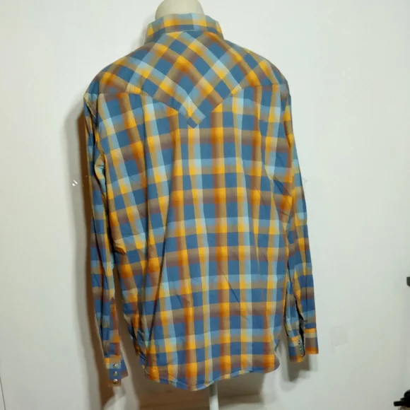 Wrangler Western Multi Plaid Pearl Snap Long Sleeve Shirt Sz XL - Picture 2 of 8